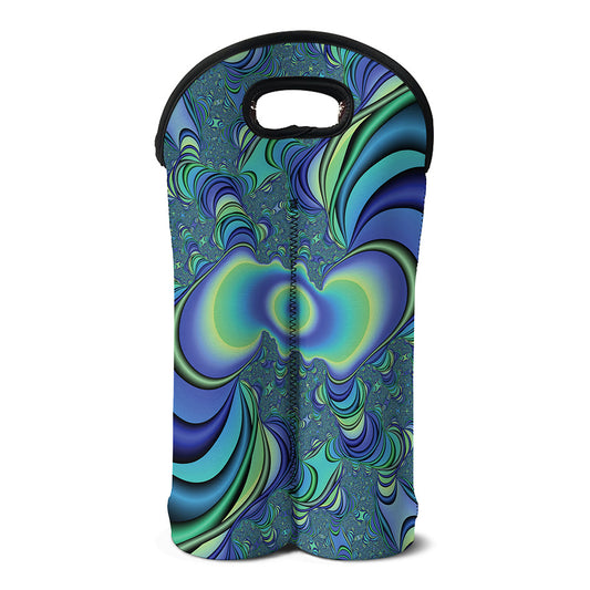 Blue Fractal Print Double Neoprene Wine Tote