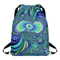 Blue Fractal Print Drawstring Backpack