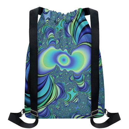 Blue Fractal Print Drawstring Backpack
