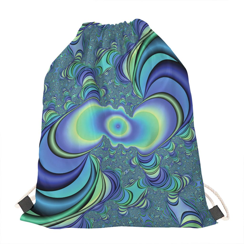 Blue Fractal Print Drawstring Bag