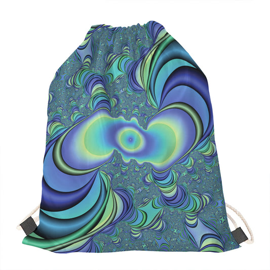 Blue Fractal Print Drawstring Bag