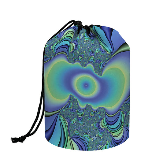 Blue Fractal Print Drawstring Makeup Bag