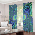 Blue Fractal Print Extra Wide Grommet Curtains