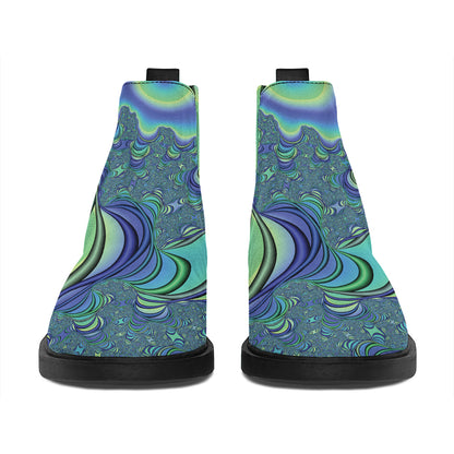 Blue Fractal Print Flat Ankle Boots