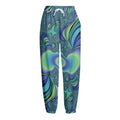 Blue Fractal Print Fleece Lined Knit Pants