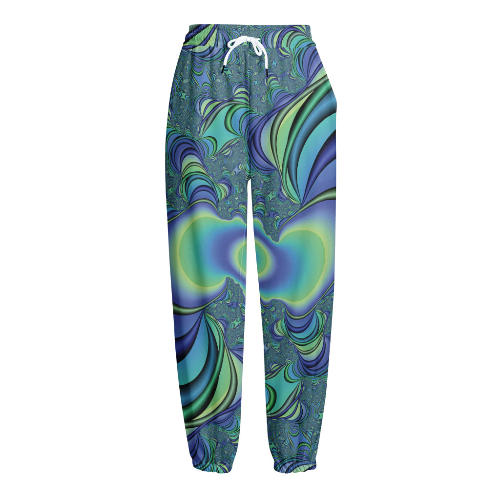 Blue Fractal Print Fleece Lined Knit Pants