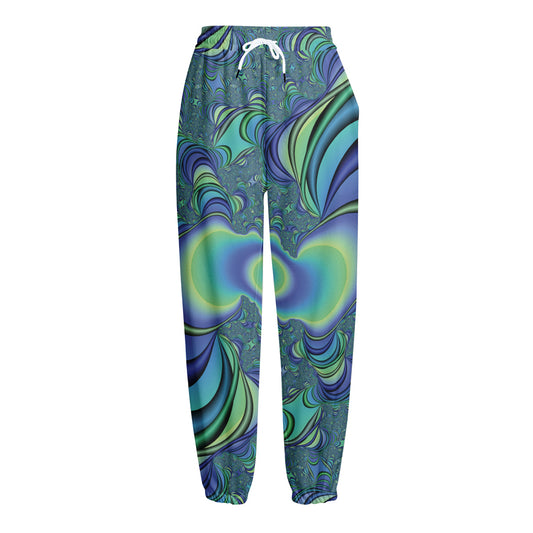 Blue Fractal Print Fleece Lined Knit Pants