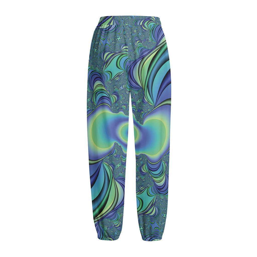 Blue Fractal Print Fleece Lined Knit Pants