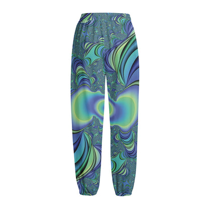 Blue Fractal Print Fleece Lined Knit Pants