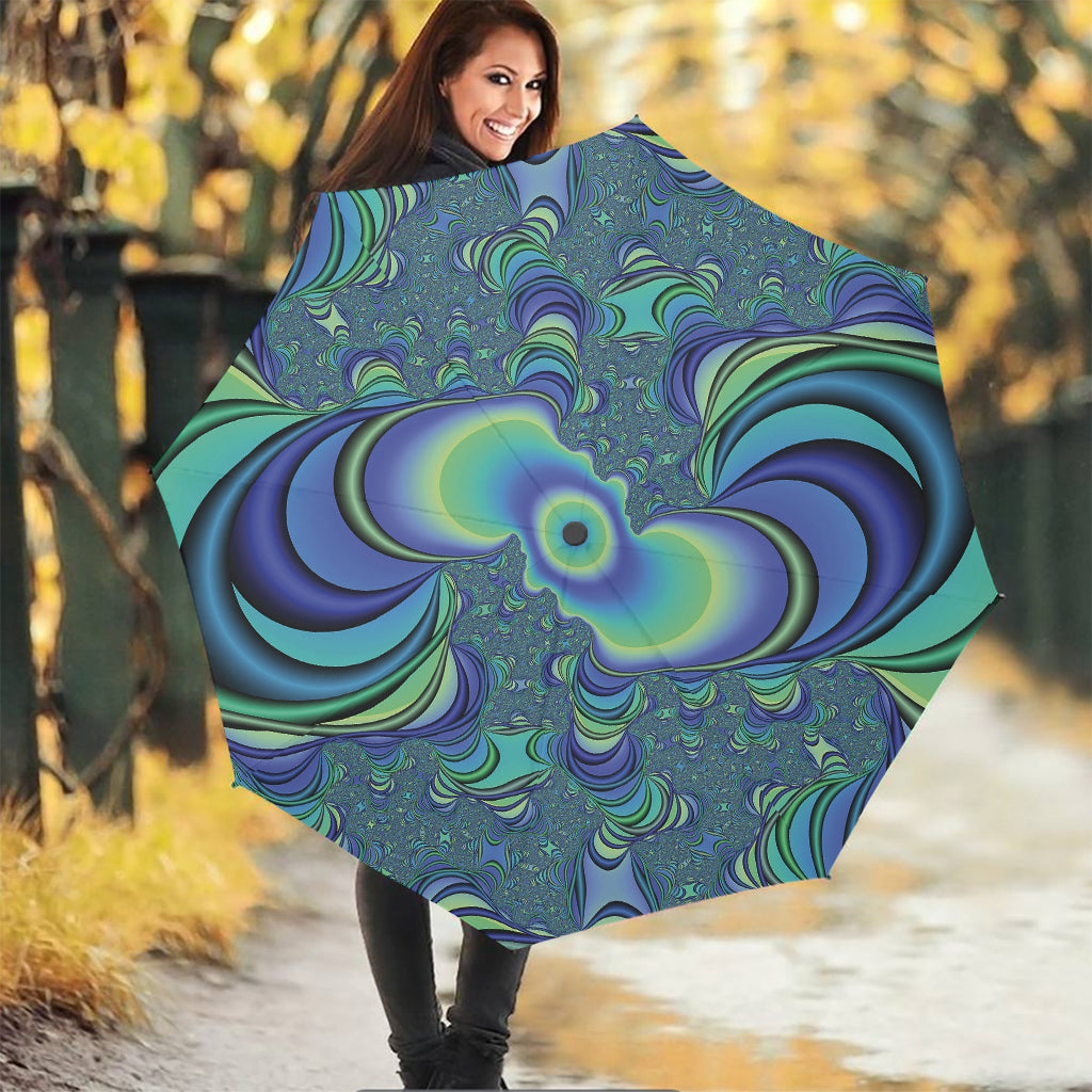 Blue Fractal Print Foldable Umbrella