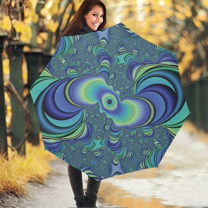 Blue Fractal Print Foldable Umbrella