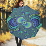 Blue Fractal Print Foldable Umbrella