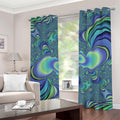 Blue Fractal Print Grommet Curtains