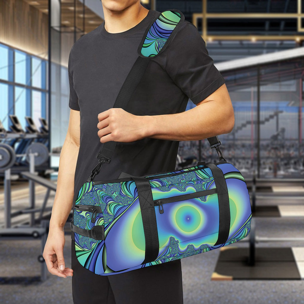 Blue Fractal Print Gym Bag