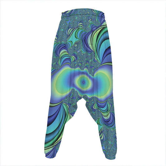 Blue Fractal Print Hammer Pants