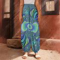 Blue Fractal Print Harem Pants