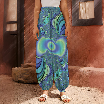 Blue Fractal Print Harem Pants