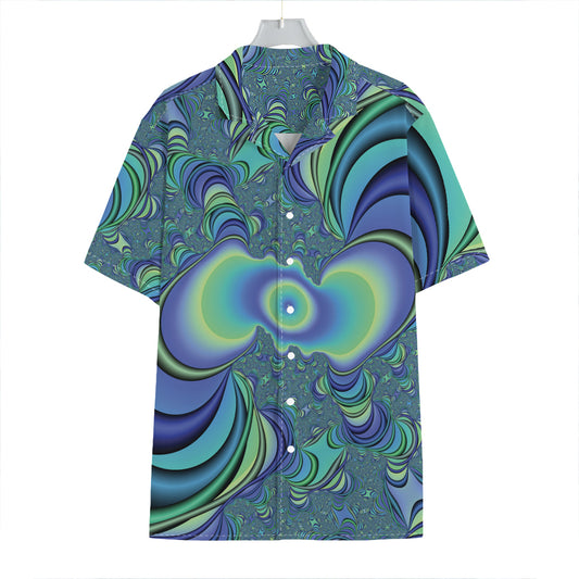 Blue Fractal Print Hawaiian Shirt