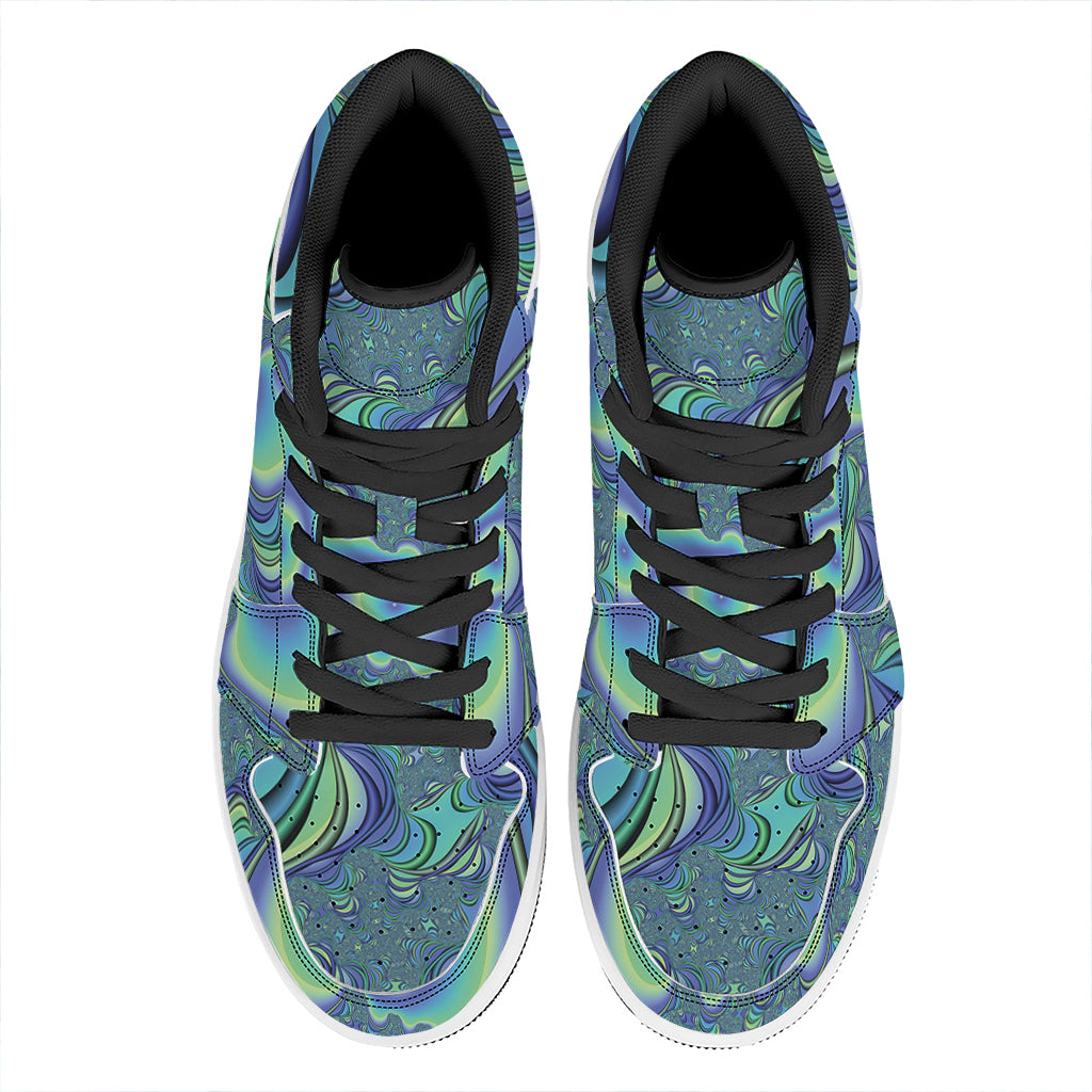 Blue Fractal Print High Top Leather Sneakers