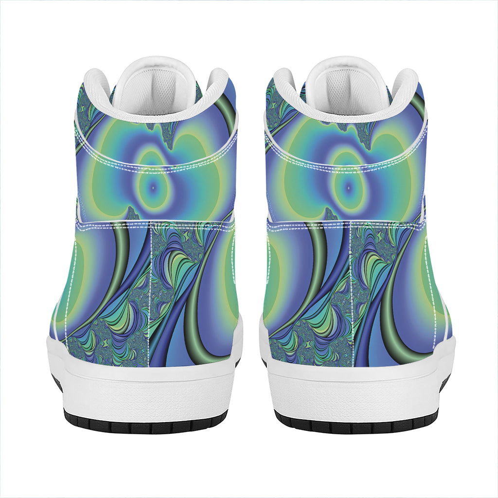 Blue Fractal Print High Top Leather Sneakers