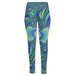 Blue Fractal Print High-Waisted Pocket Leggings