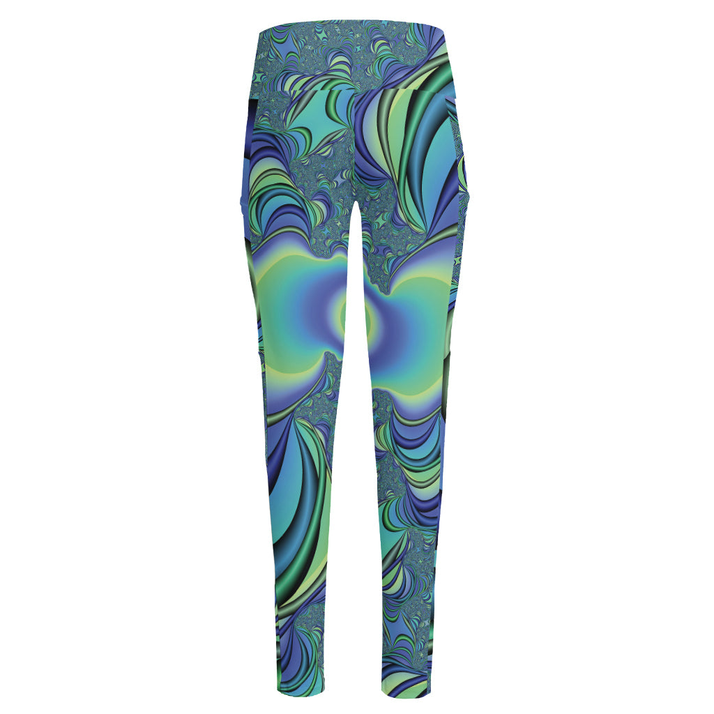Blue Fractal Print High-Waisted Pocket Leggings