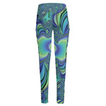 Blue Fractal Print High-Waisted Pocket Leggings