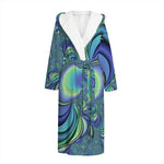Blue Fractal Print Hooded Bathrobe
