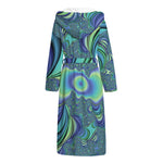 Blue Fractal Print Hooded Bathrobe