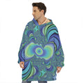 Blue Fractal Print Hoodie Blanket
