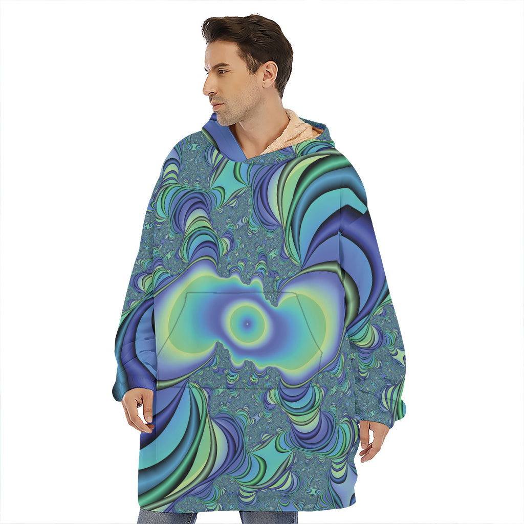 Blue Fractal Print Hoodie Blanket