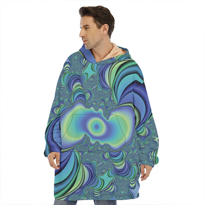 Blue Fractal Print Hoodie Blanket