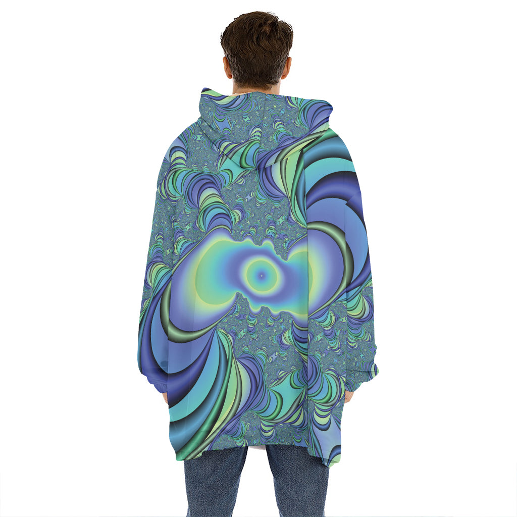 Blue Fractal Print Hoodie Blanket