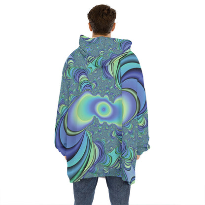 Blue Fractal Print Hoodie Blanket