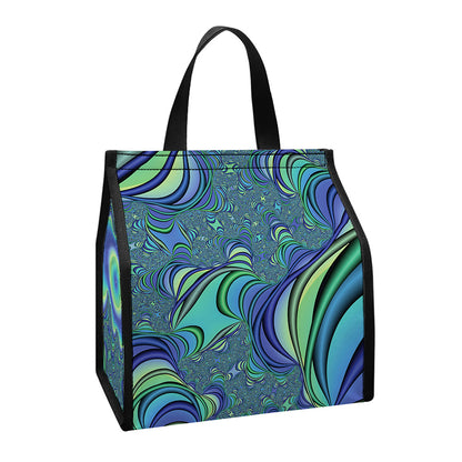 Blue Fractal Print Insulated Lunch Tote