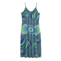 Blue Fractal Print Jersey Midi Cami Dress