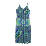 Blue Fractal Print Jersey Midi Cami Dress