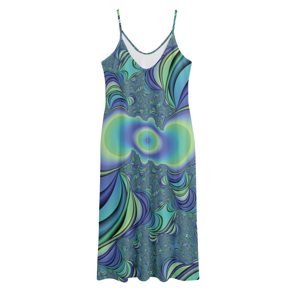 Blue Fractal Print Jersey Midi Cami Dress