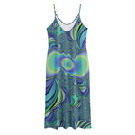 Blue Fractal Print Jersey Midi Cami Dress
