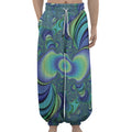 Blue Fractal Print Lantern Pants