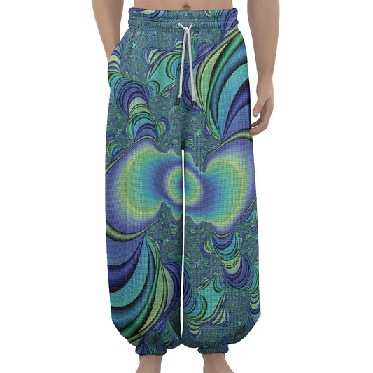 Blue Fractal Print Lantern Pants