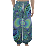 Blue Fractal Print Lantern Pants