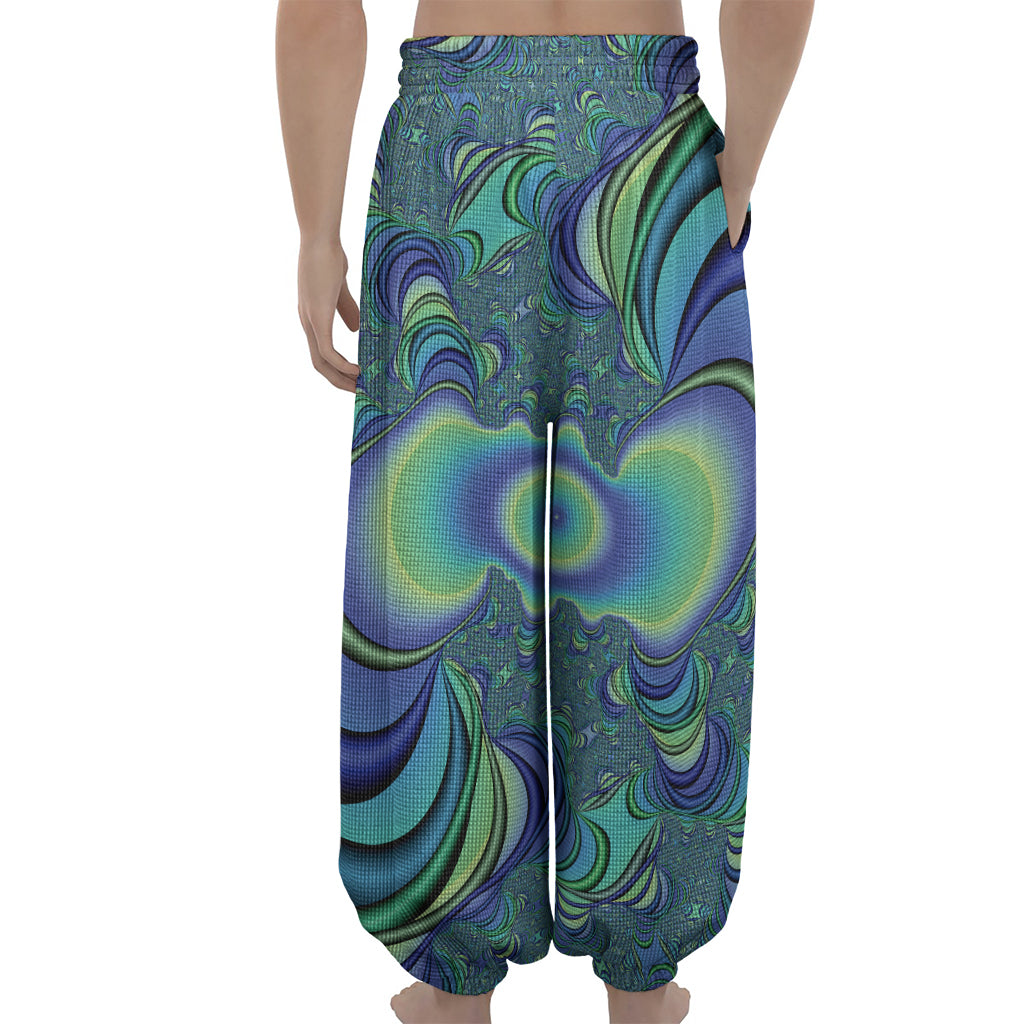 Blue Fractal Print Lantern Pants