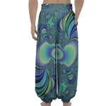 Blue Fractal Print Lantern Pants