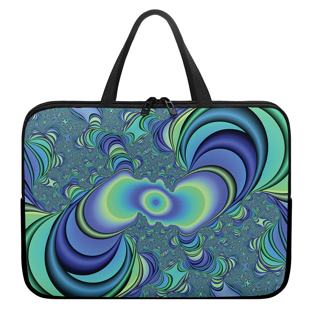 Blue Fractal Print Laptop Sleeve With Handle