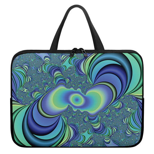 Blue Fractal Print Laptop Sleeve With Handle