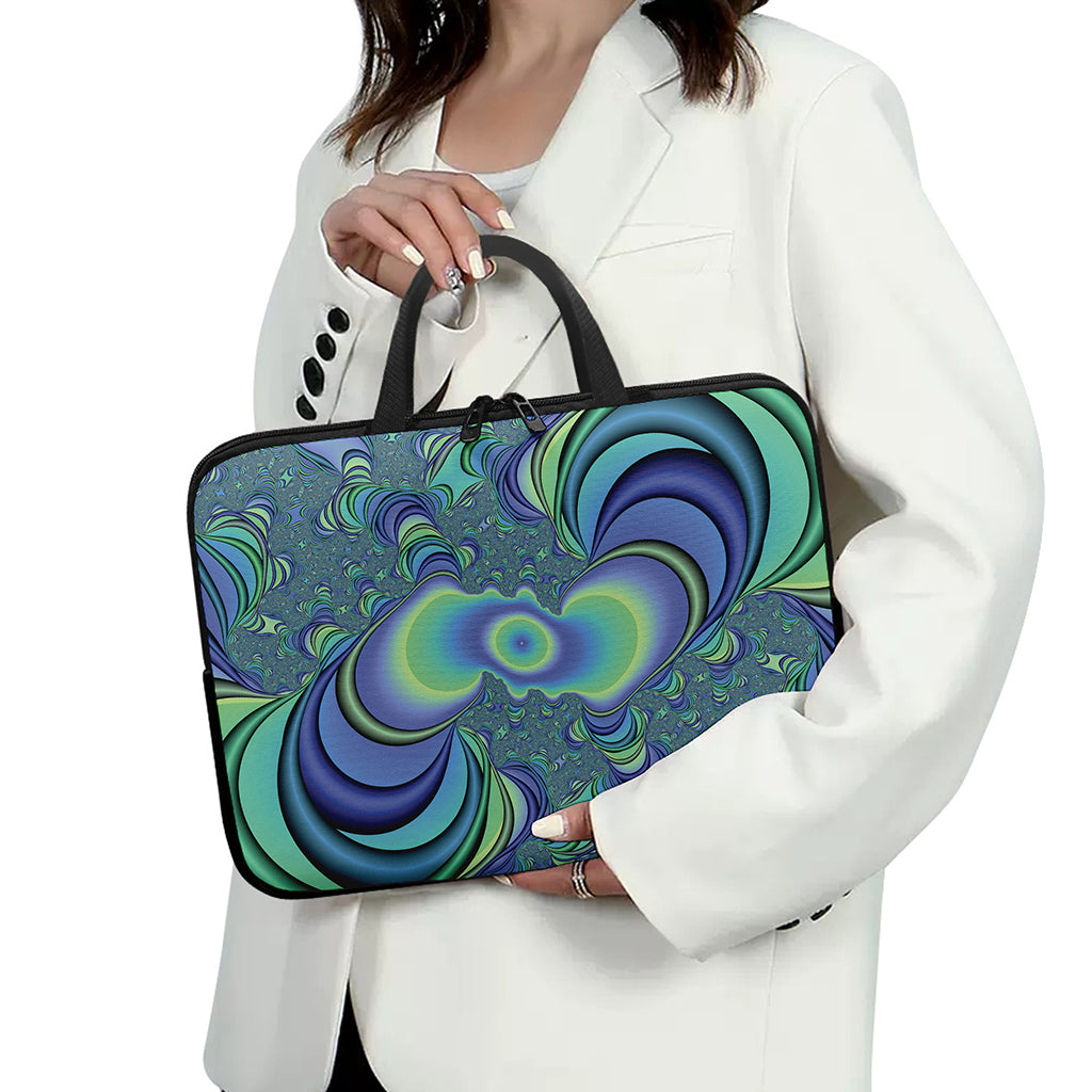 Blue Fractal Print Laptop Sleeve With Handle