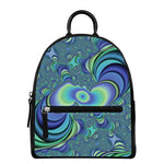 Blue Fractal Print Leather Backpack