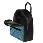 Blue Fractal Print Leather Backpack