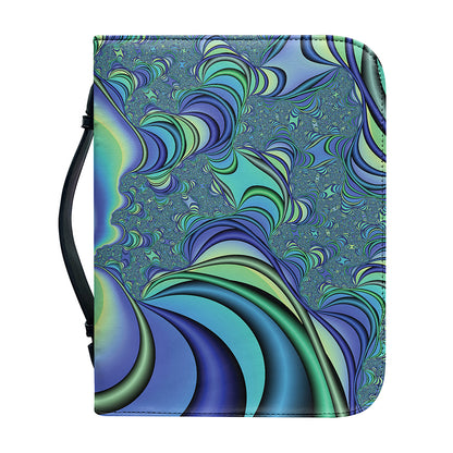 Blue Fractal Print Leather Bible Cover